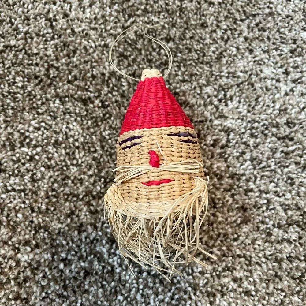 VINTAGE- Wicker Retro Funky Santa Clause Ornament